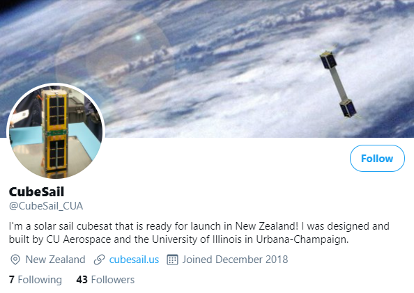 CubeSail Has Its Own Twitter Feed!